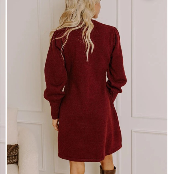 Impressions Burgundy Long Sleeve Dress - Picture 3 of 5